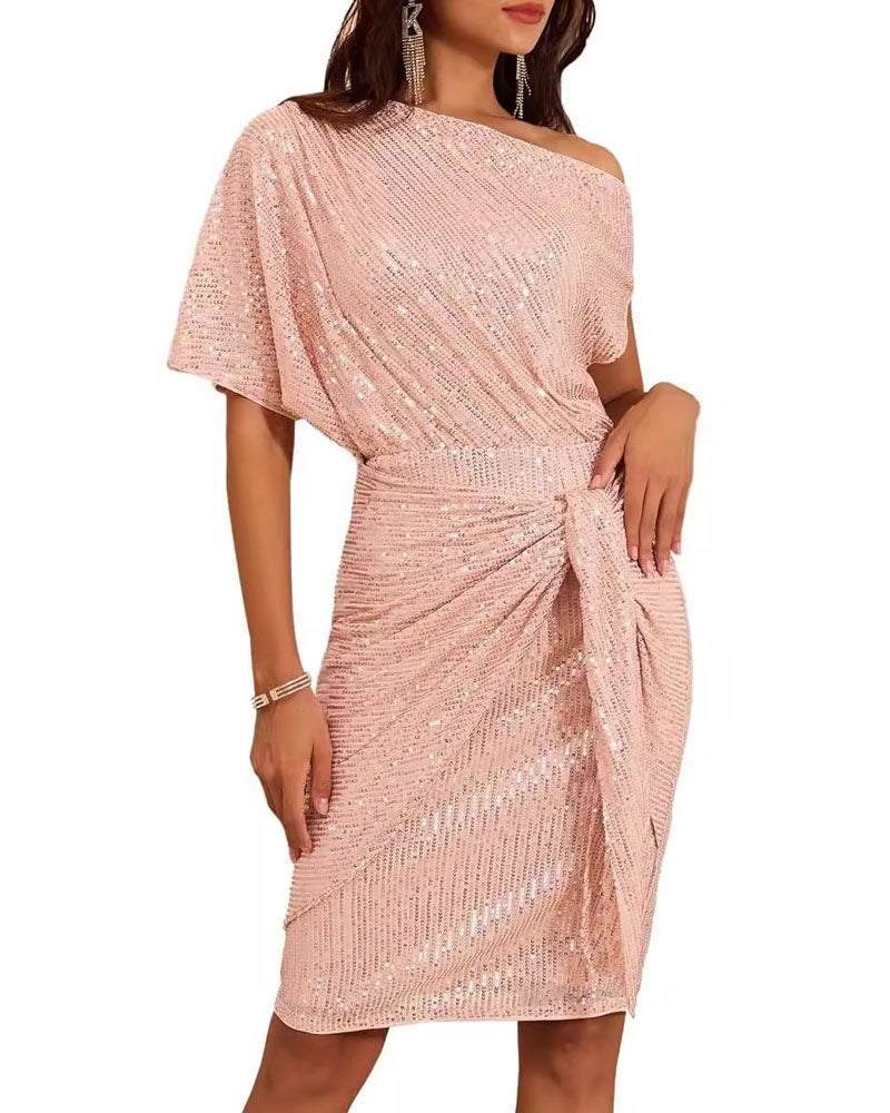 Trisna Sequins Midi Dress Pink