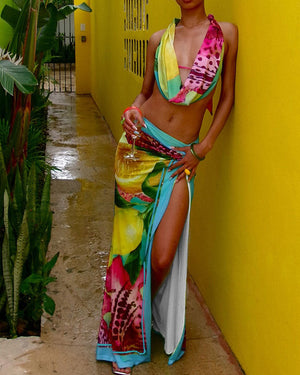 Tropic Hour Halter Skirt Set