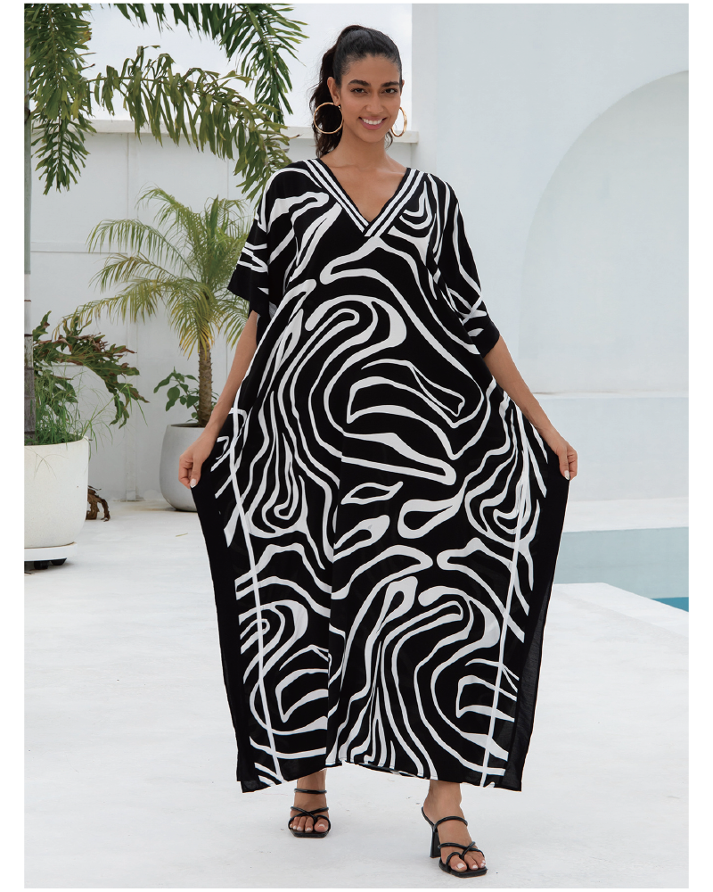 Tropical Kaftan Dress Tropical-Black-1