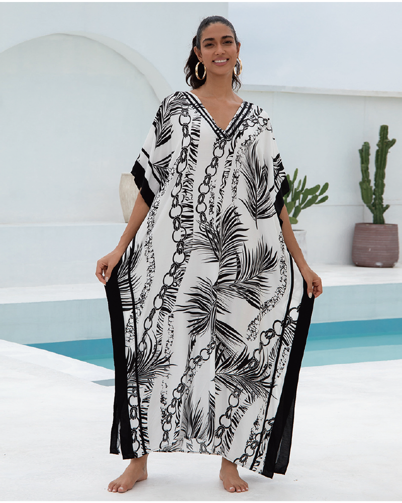 Tropical Kaftan Dress Tropical-Black-2
