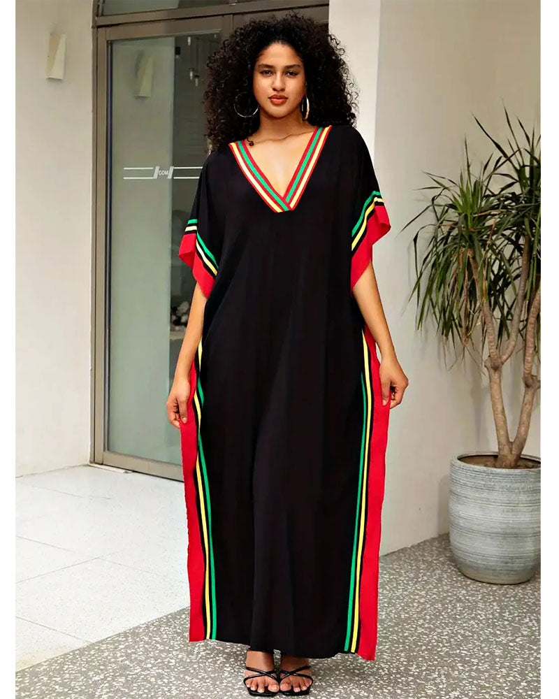 Tropical Kaftan Dress Black