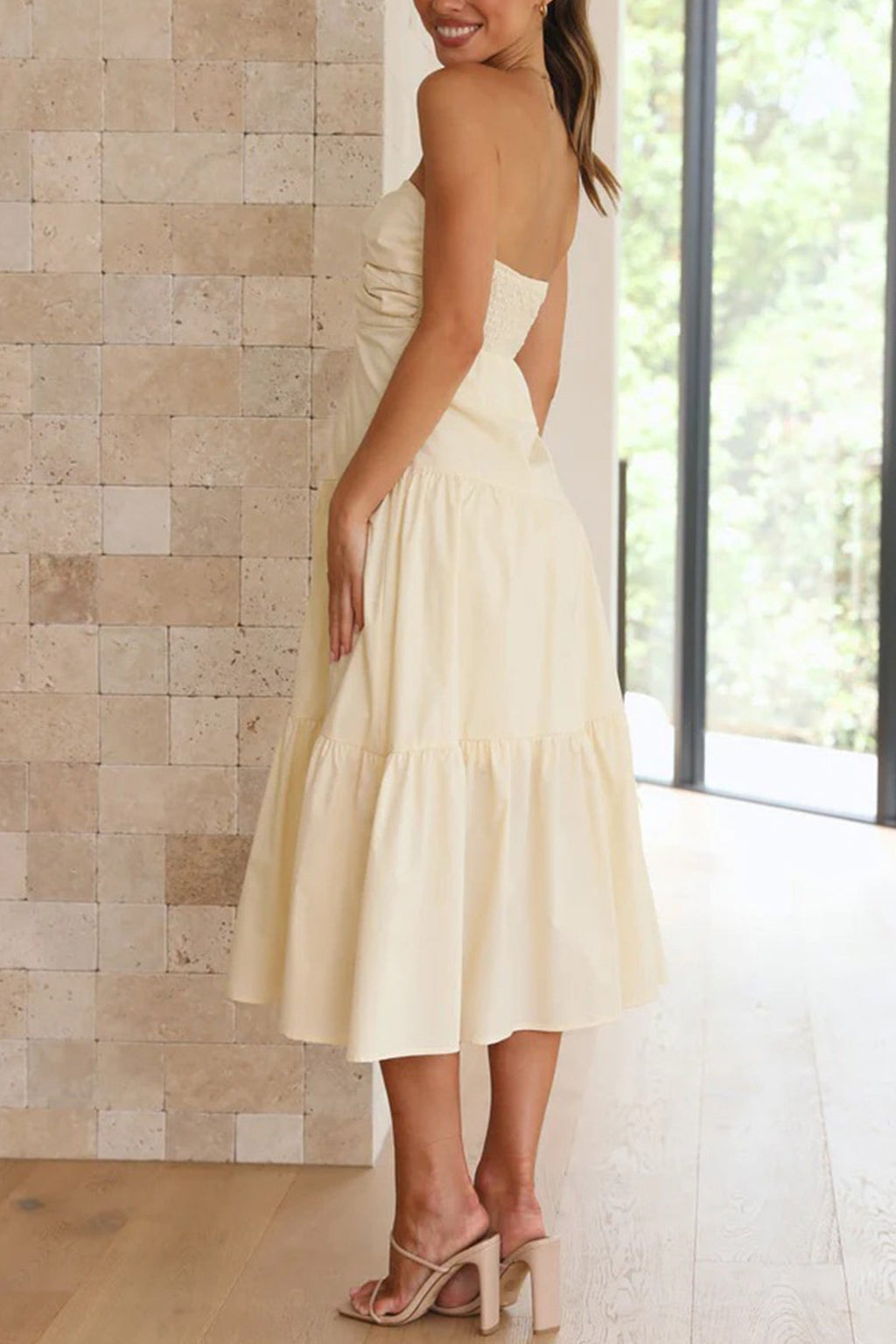 Twisted Cutout Strapless Tiered Dress