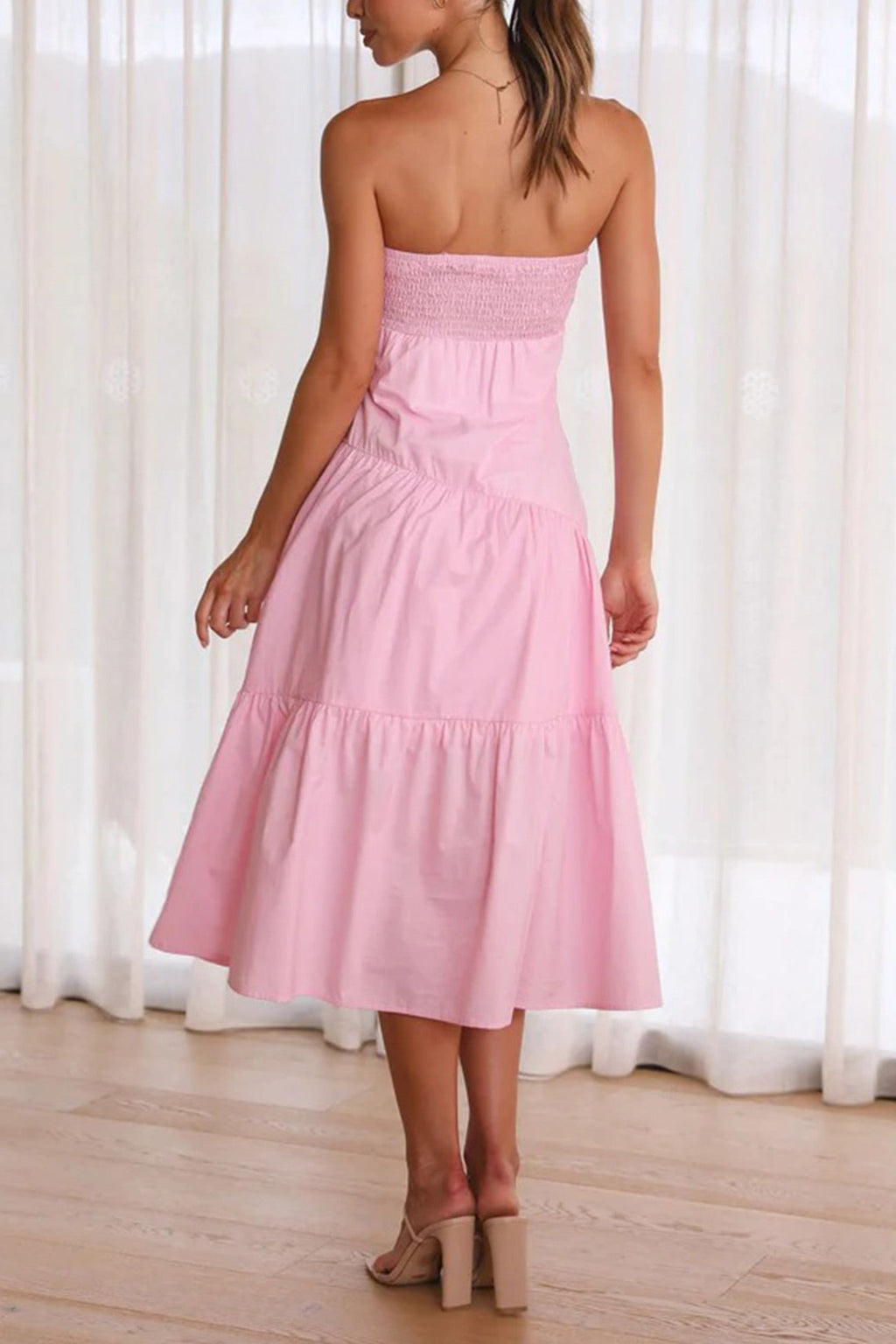 Twisted Cutout Strapless Tiered Dress