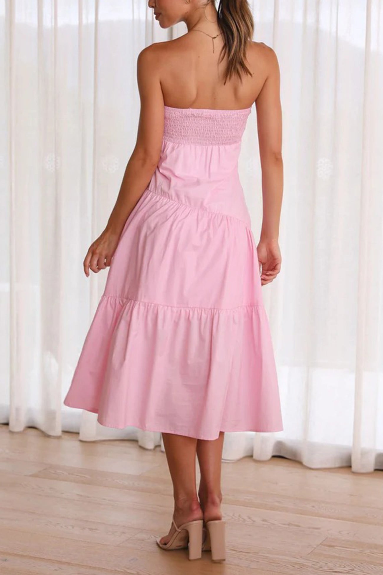 Twisted Cutout Strapless Tiered Dress