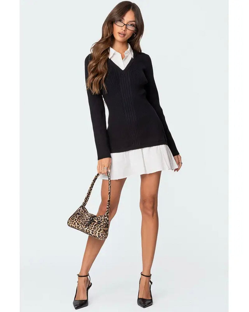 Two In One Collared Sweater Dress