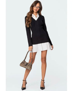 Two In One Collared Sweater Dress