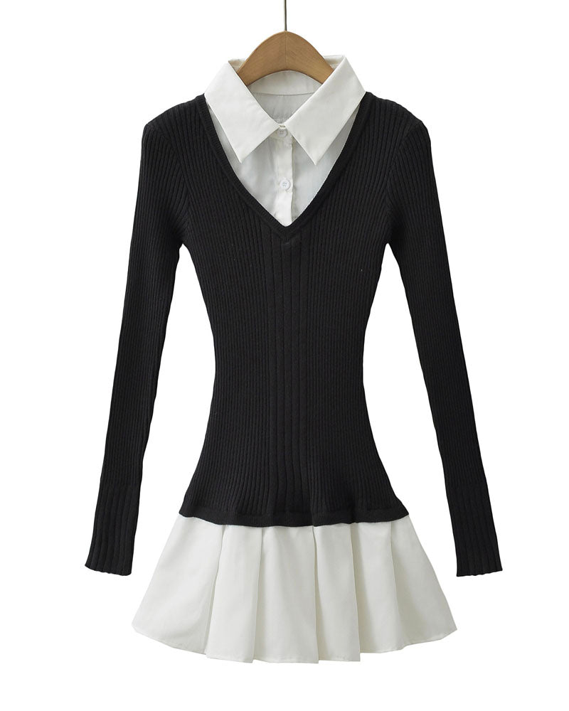 Two In One Collared Sweater Dress