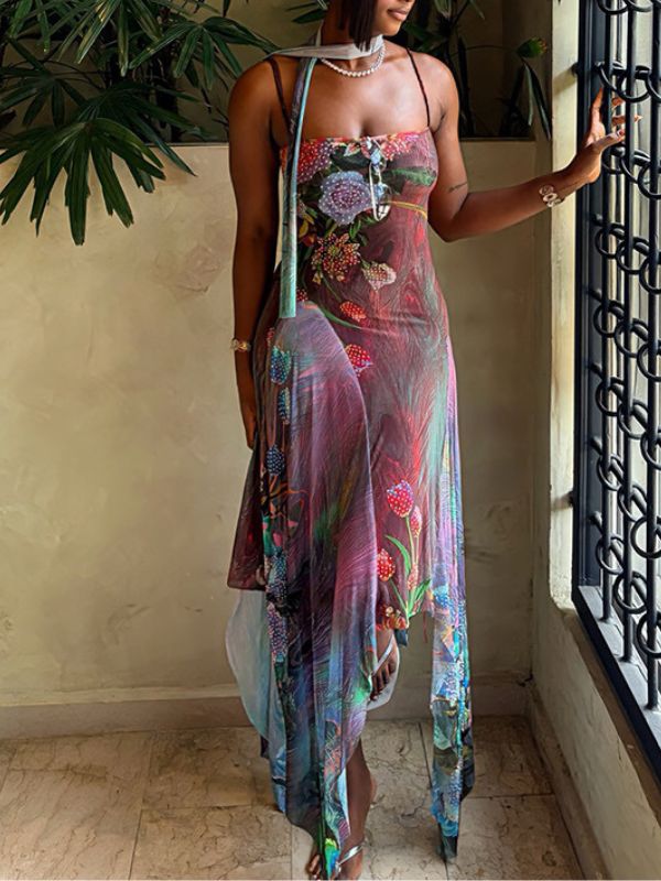 Printed Asymmetric Cami Dress