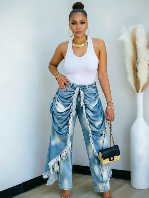Ruched Draped Jeans