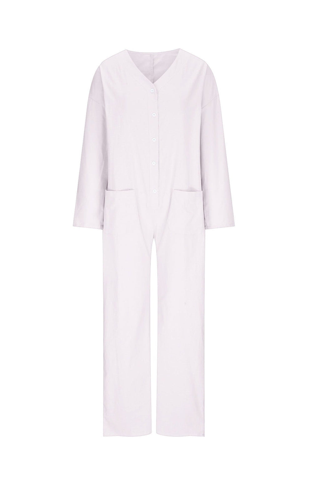 V Neck Button-up Cotton Linen Baggy Jumpsuits
