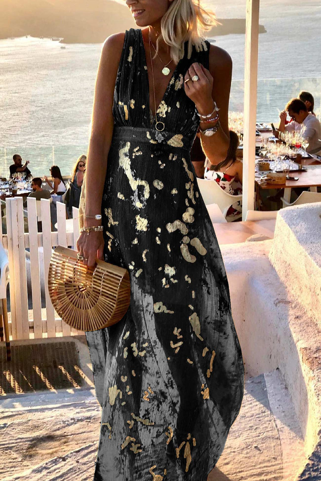 V Neck Hot Stamping Tank Dress