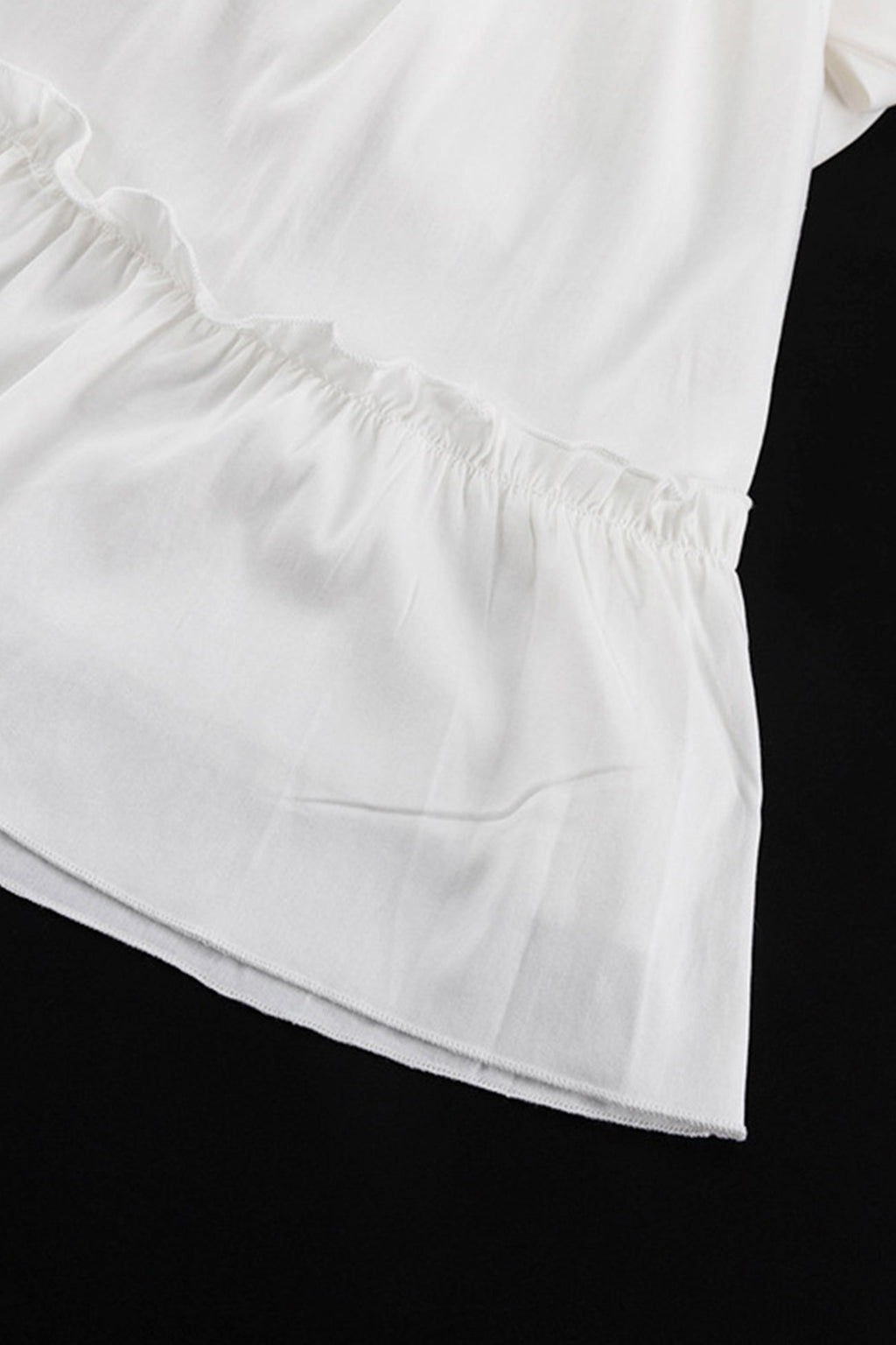 V Neck Pleated Trumpet Sleeve Ruffle Dress