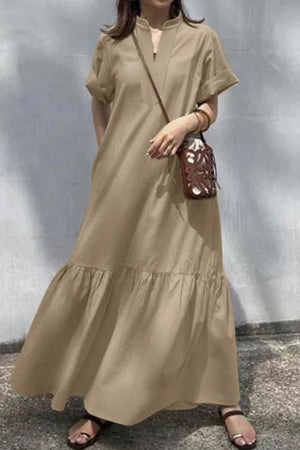 V Neck Short Sleeve A-line Dress