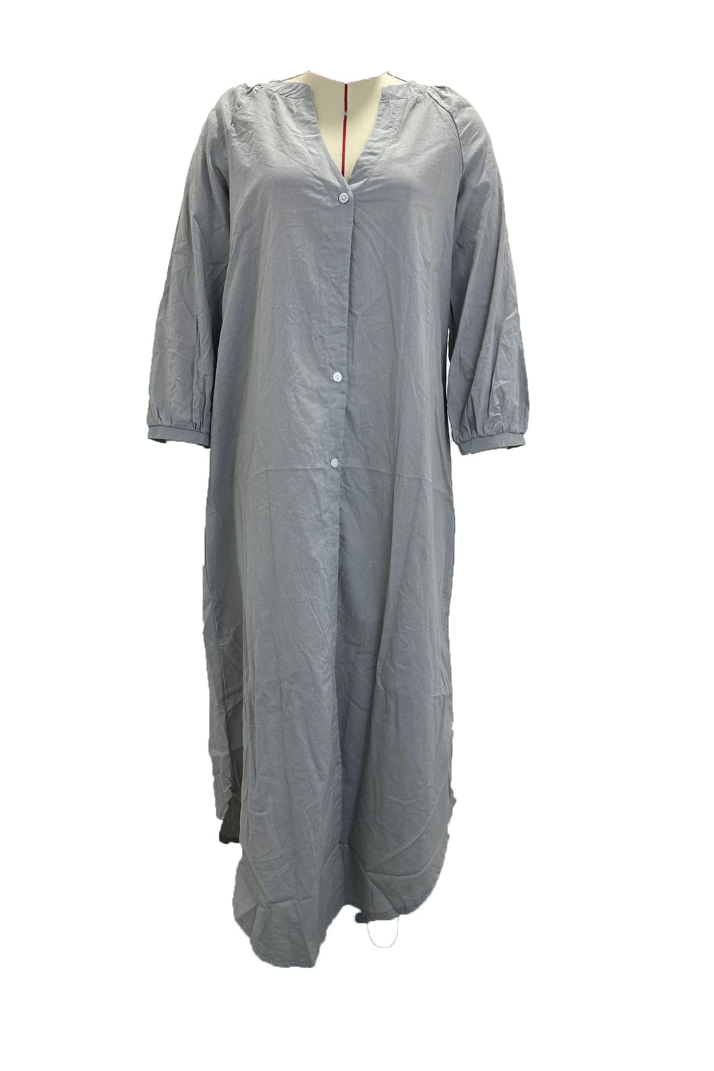 V Neck Single-breasted Long Sleeve Dress