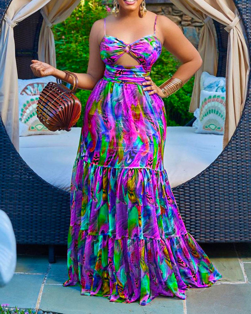 VACATION ME CUTOUT PRINT DRESS Purple