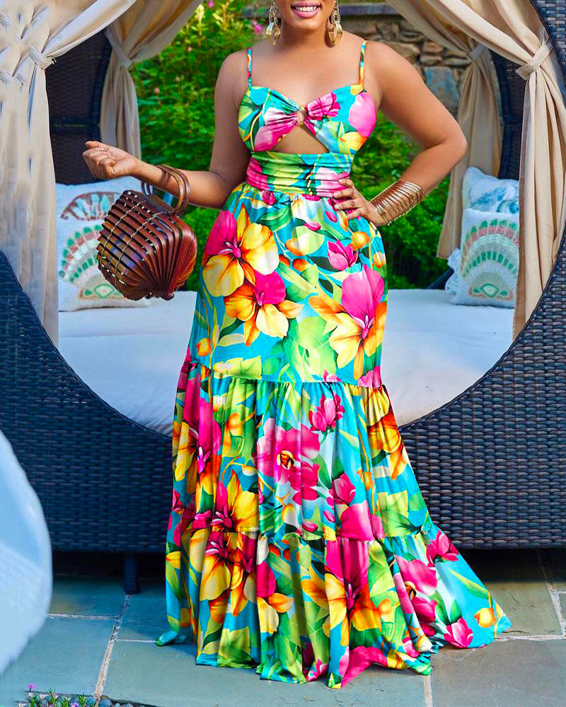VACATION ME CUTOUT PRINT DRESS Green