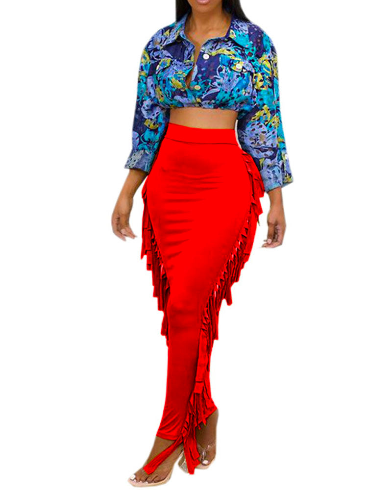 Velour Fringe skirt RED 2XL