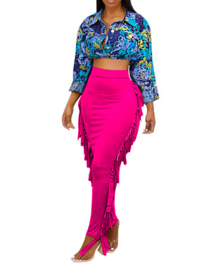 Velour Fringe skirt PINK