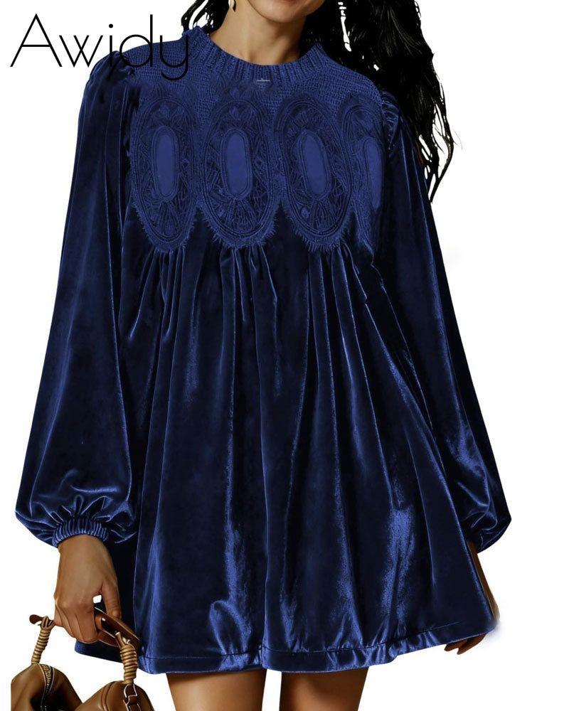 Velvet Lace Swing Babydoll Dress