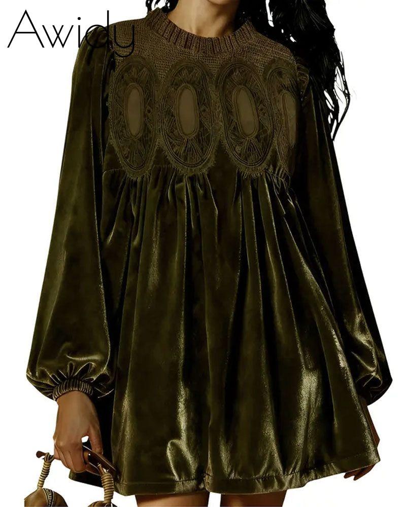 Velvet Lace Swing Babydoll Dress