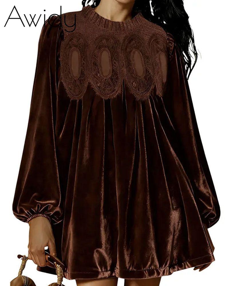 Velvet Lace Swing Babydoll Dress