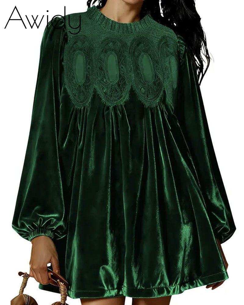 Velvet Lace Swing Babydoll Dress