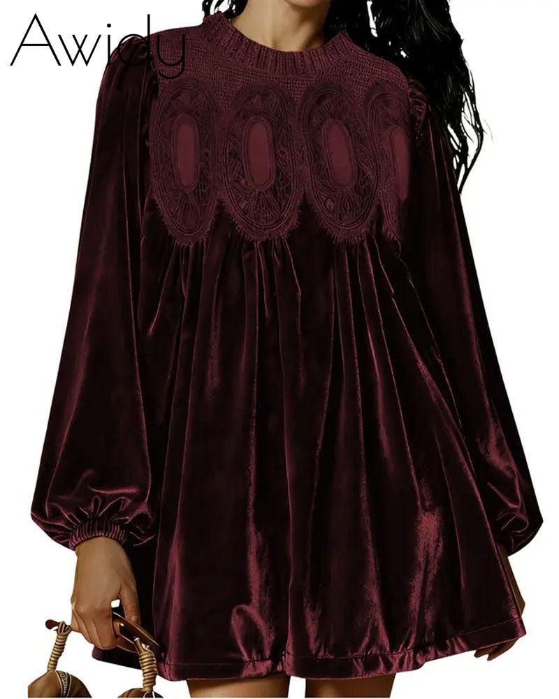 Velvet Lace Swing Babydoll Dress