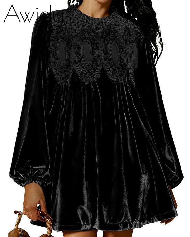 Velvet Lace Swing Babydoll Dress