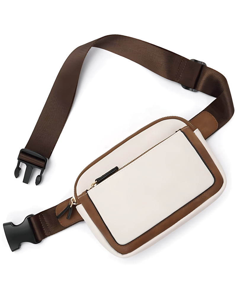 Triple Zip Vegan Leather Sling Bag W_BROWN