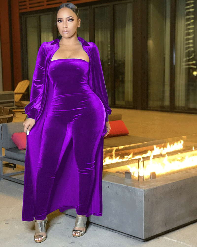 Waxing Velvet Jumpsuit Set Purple