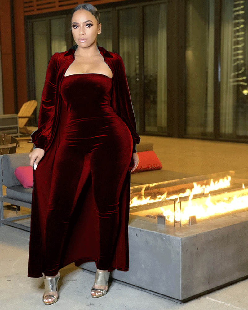 Waxing Velvet Jumpsuit Set Burgundy