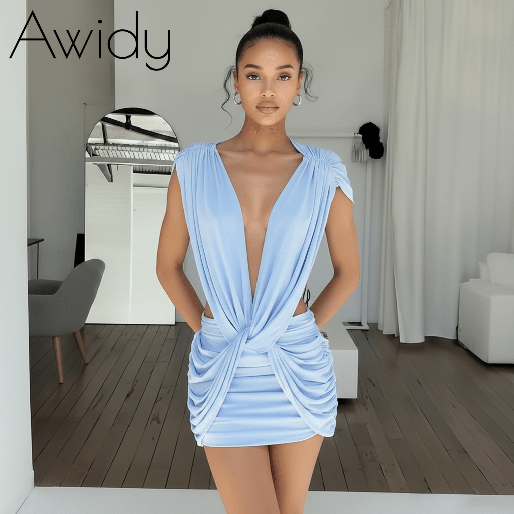 Drape Plunge Knot Mini Dress