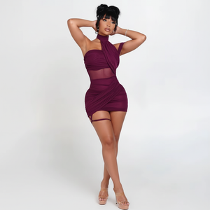 Mesh Wrap Halter Mini Dress