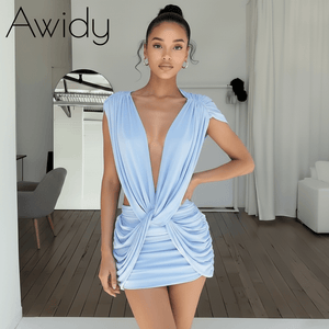 Drape Plunge Knot Mini Dress