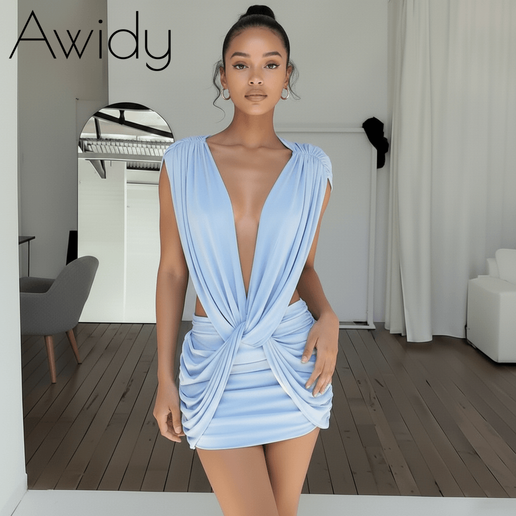 Drape Plunge Knot Mini Dress