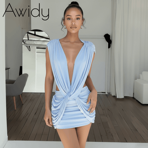 Drape Plunge Knot Mini Dress