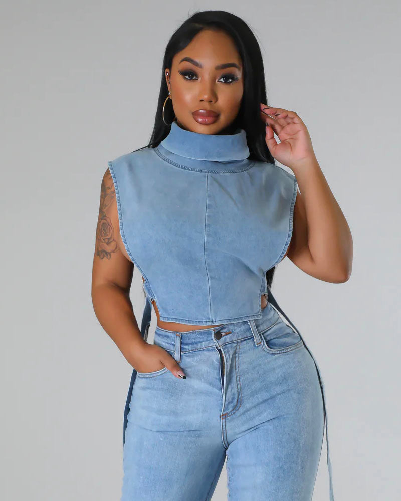 Madonna Denim Crop Top Light Denim