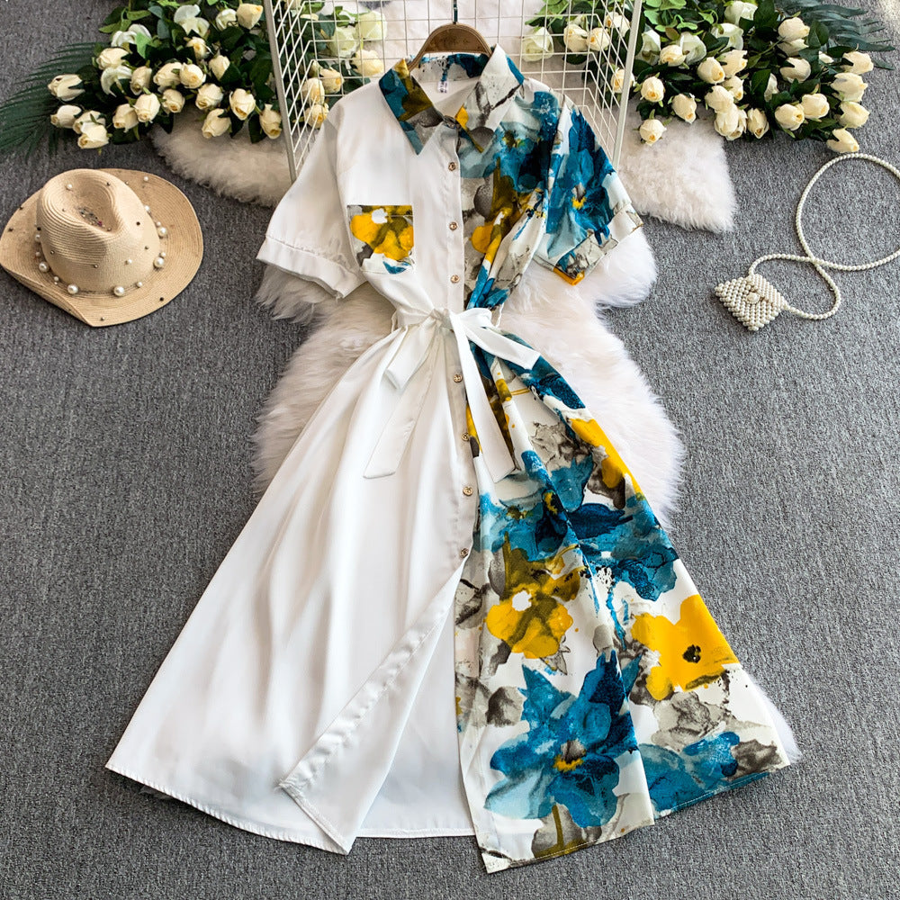 Printed Short-Sleeve Shirt Maxi Dress for Summer Casual