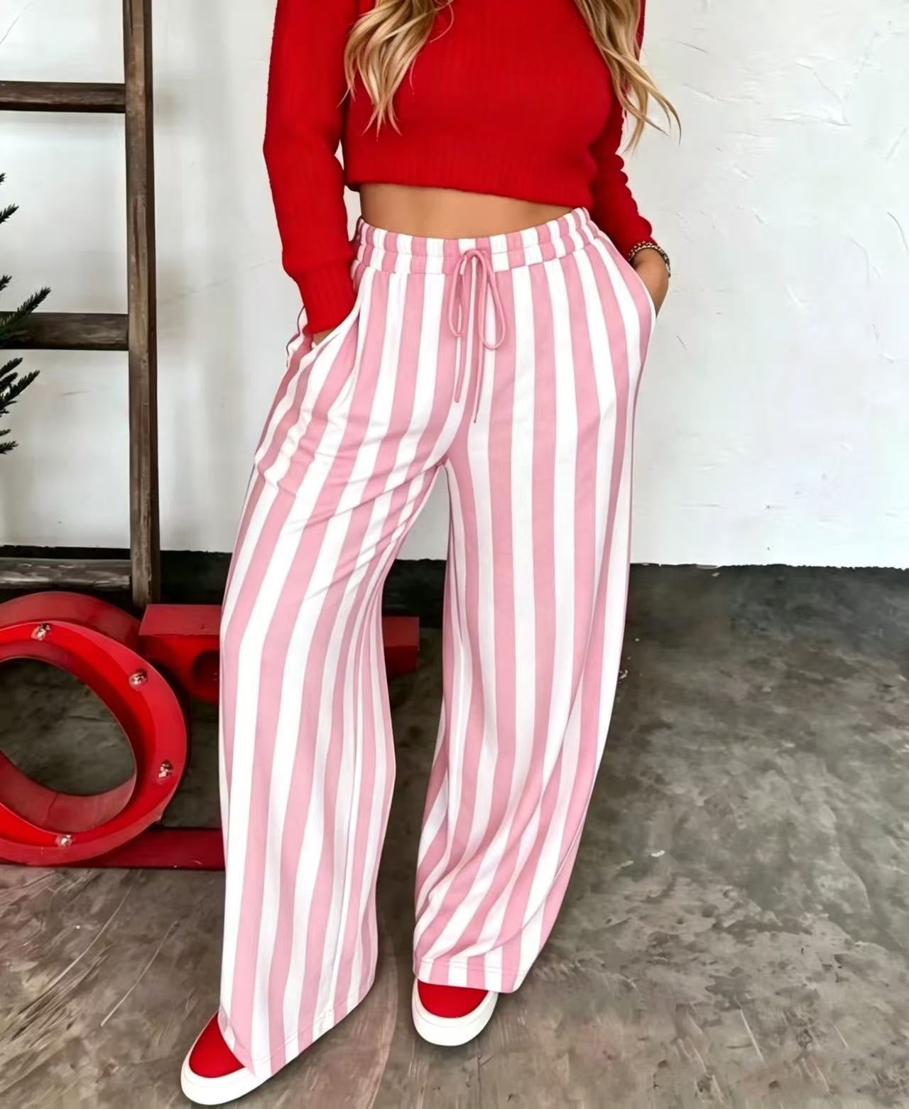 Color Block Stripe Printed Long Pants for Spring & Summer