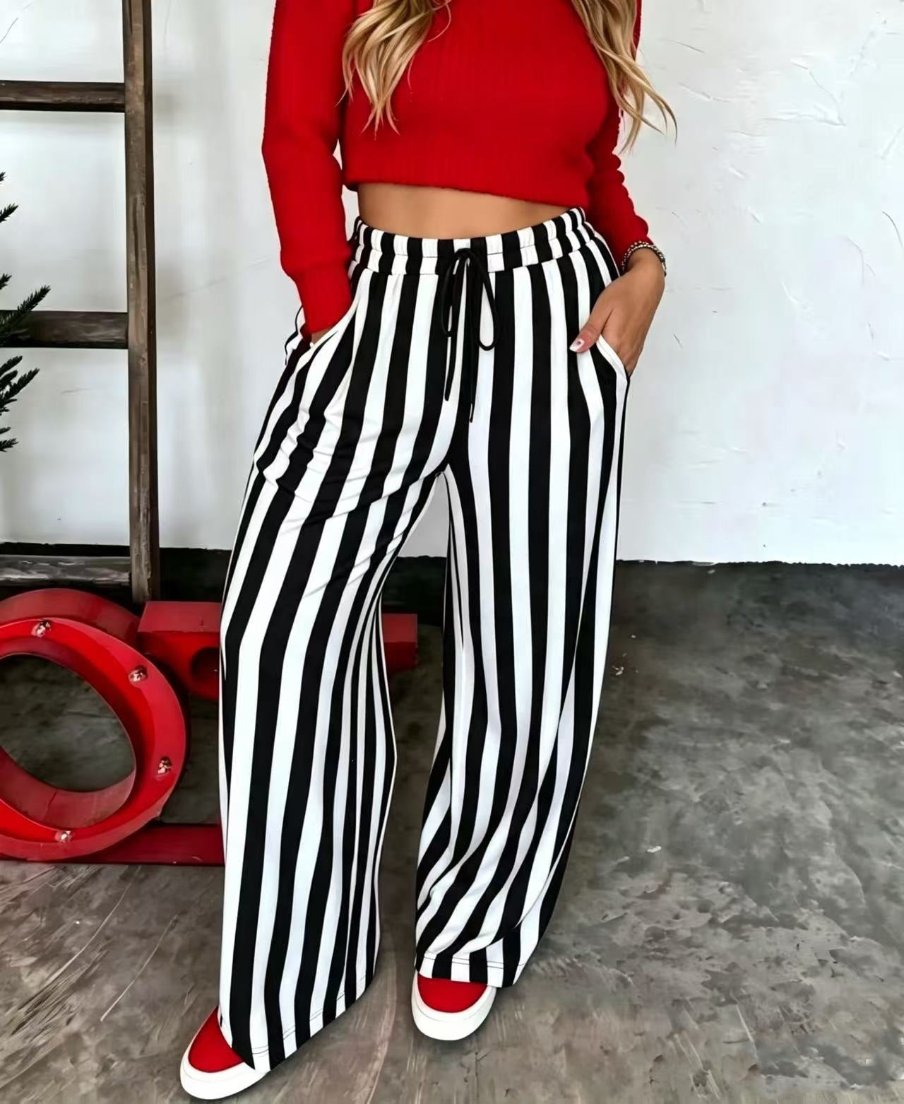 Color Block Stripe Printed Long Pants for Spring & Summer
