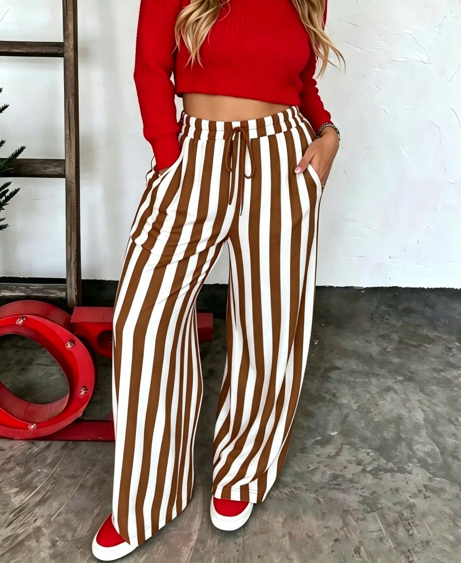 Color Block Stripe Printed Long Pants for Spring & Summer