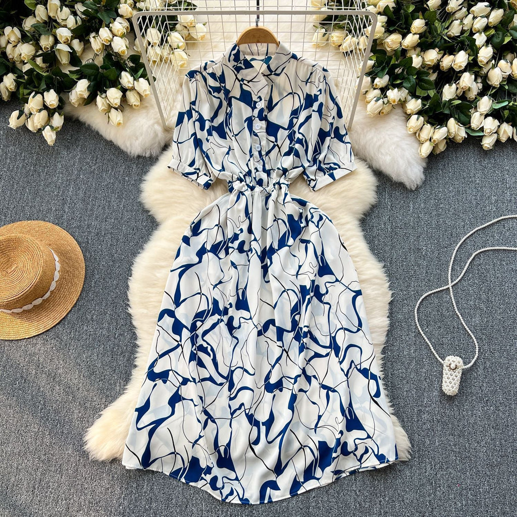 Printed Lace-Up Maxi Dress for Summer Holidays
