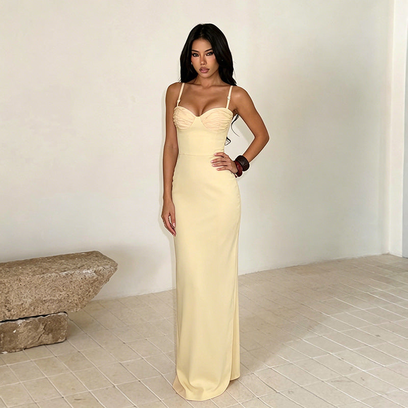 Strap Low Back Slit Dress for Evening Wear
