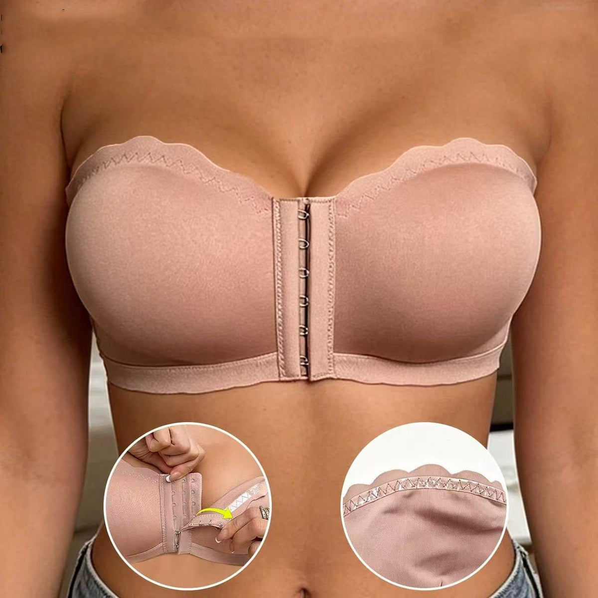 Plus Size Front-Closure Adjustable Wire-Free Bandeau Bra