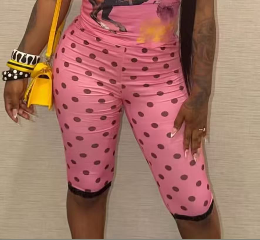 Polka Dot Print Lace Cropped Pants for Casual Wear