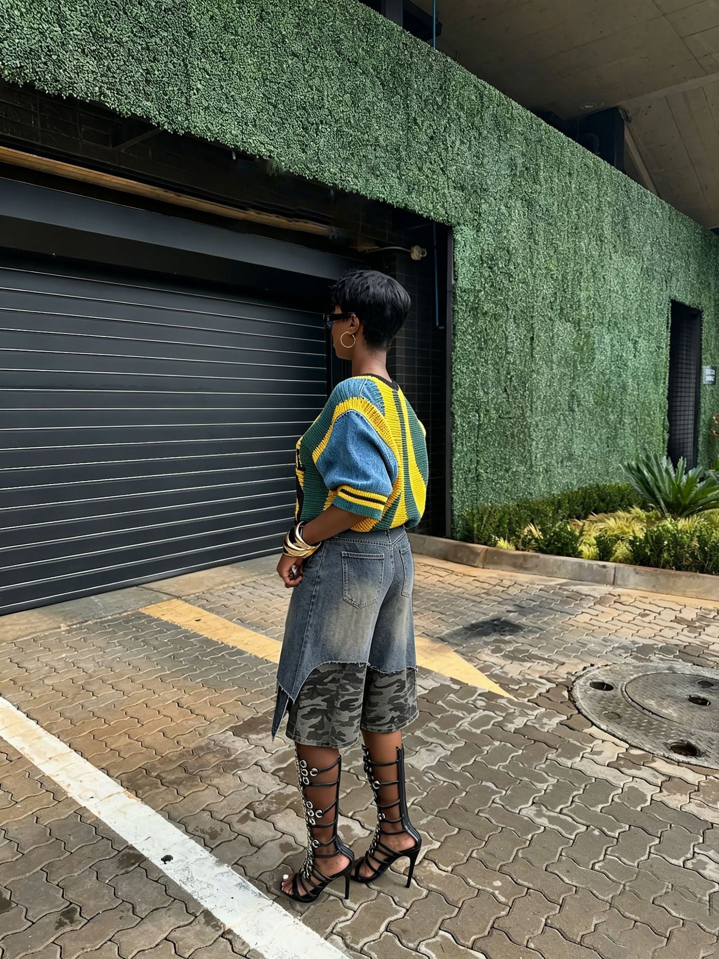 Faux Two-Piece Camouflage Patchwork Ripped Denim Shorts for Streetwear