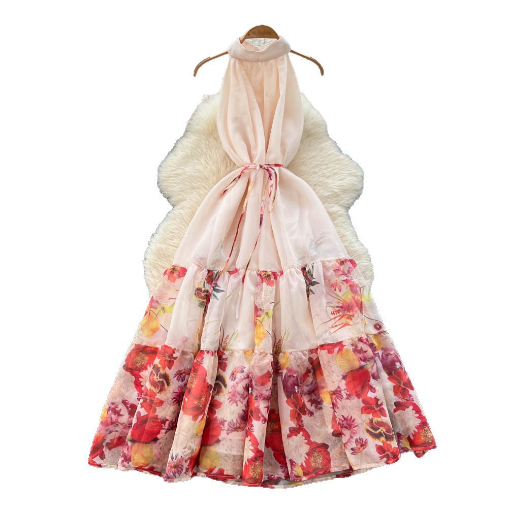 Floral Halter Neck Sleeveless Maxi Dress for Spring & Summer Holidays