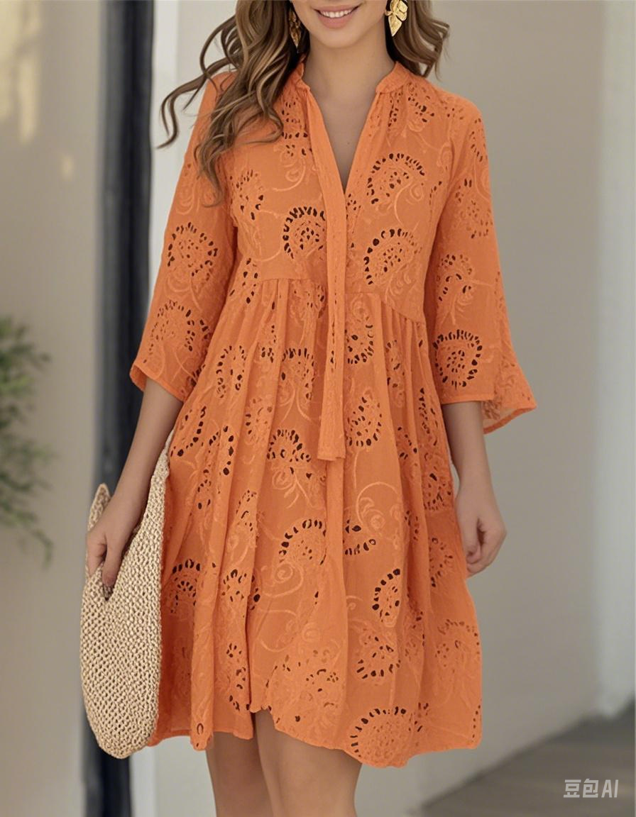 Crisp Eyelet Dress Orange