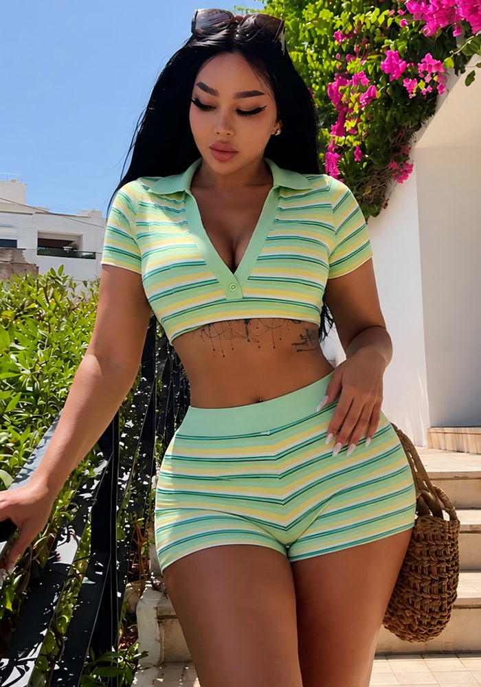 Striped Top & Shorts Two-Piece Set for Casual Wear