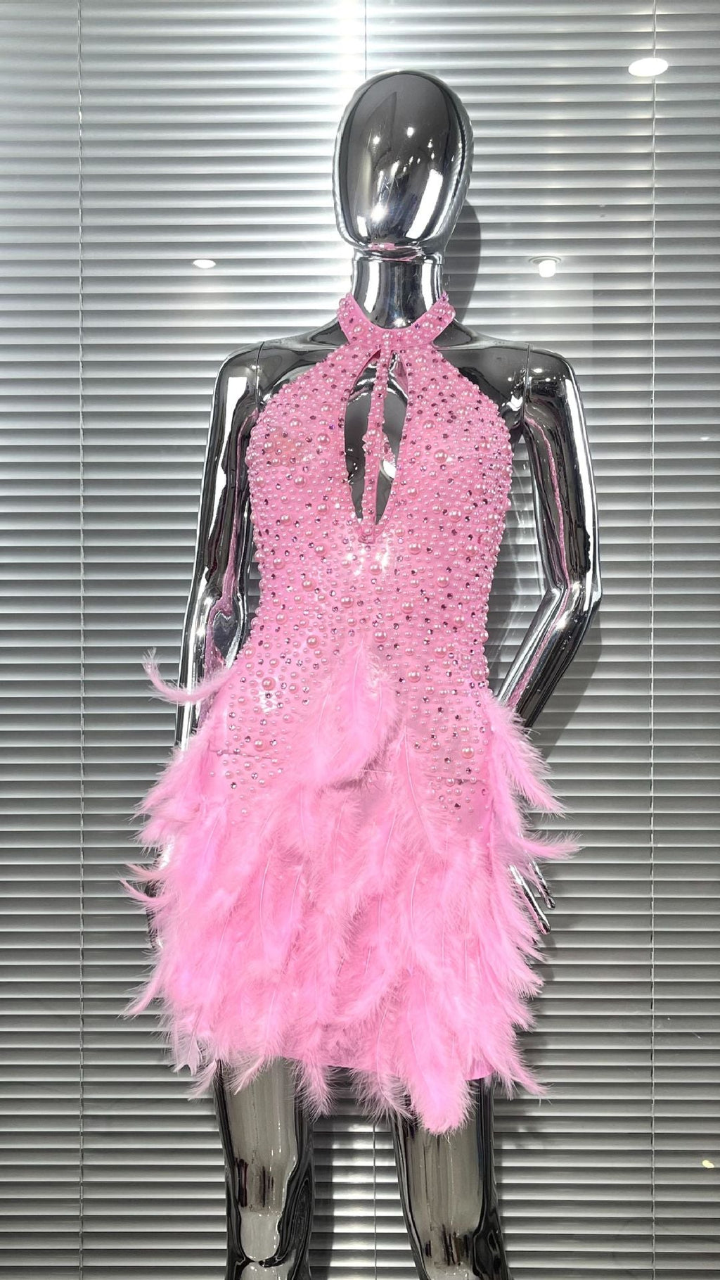 Beaded Feather Sleeveless Dress for Evening Parties
